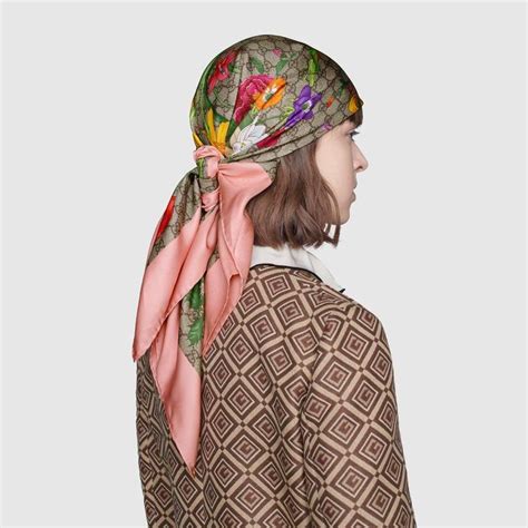 Gucci Gg Flora Print Silk Scarf