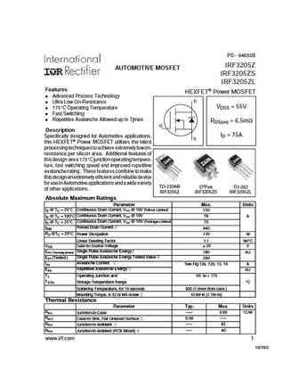 IRF3205 Datasheet and Replacement. Cross Reference Search