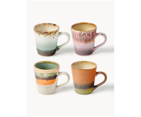 Set Di Tazzine Da Caff In Ceramica Dipinte A Mano Con Smalto