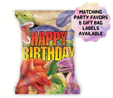 Dinosaur Chip Bag Party Favor Template Dino Party Chip Wrap Etsy