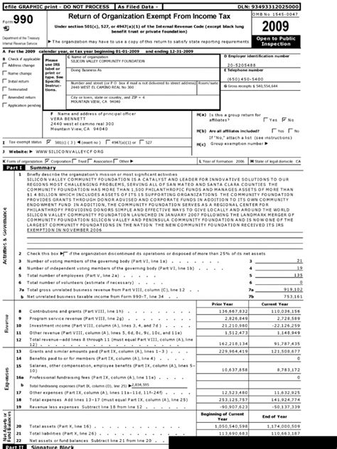 Silicon Valley Community Foundation 2009 990 Download Free Pdf Irs