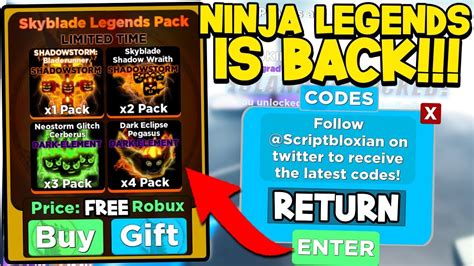 New FREE SKYBLADE LEGENDS PACK CODES In Ninja Legends SECRET PET