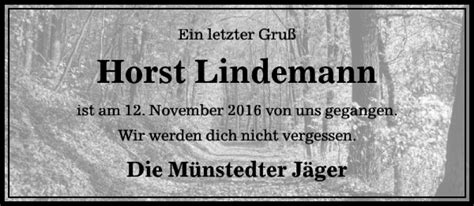 Traueranzeigen Von Horst Lindemann Trauer Anzeigen De