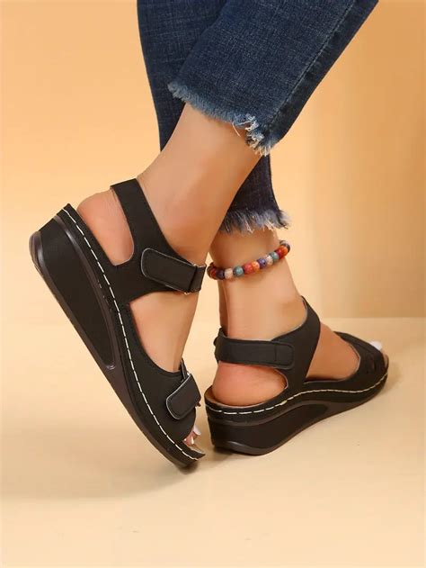 Womens Retro Wedge Sandals Open Toe Hook Loop Strap Non Temu