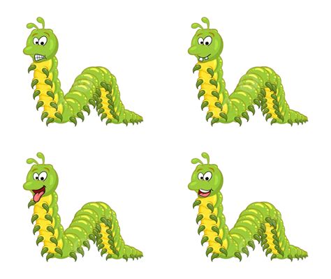 A Collection Of Millipede Cartoon Characters Portrayed On A White