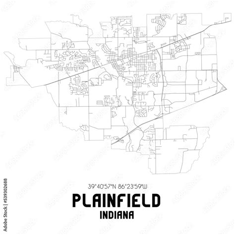 Plainfield Indiana. US street map with black and white lines. Stock ...