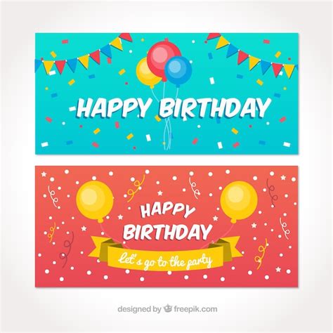 Free Vector Happy Birthday Banners With Colorful Balloons And