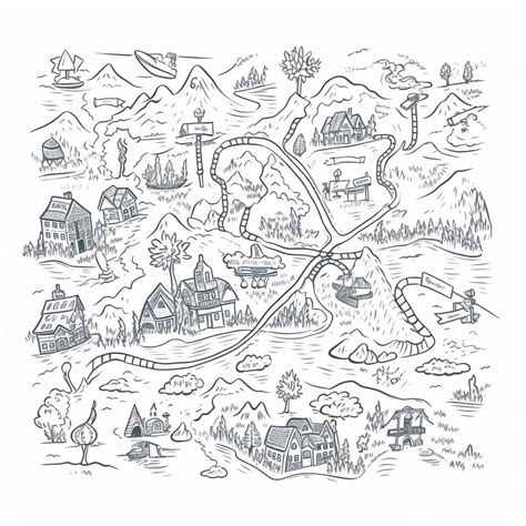 Premium AI Image | A drawing of a map of a town with a train going ...