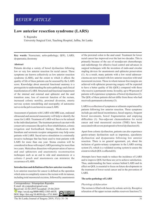 (PDF) Low anterior resection syndrome (LARS)