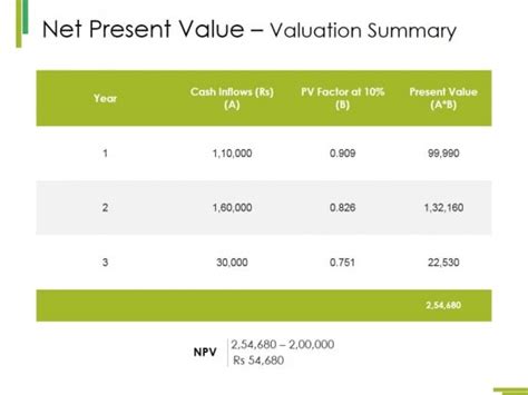 Net Present Value Valuation Summary Ppt Powerpoint Presentation Summary