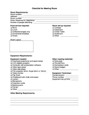 Conference Room Checklist Template - Fill Online, Printable, Fillable, Blank | pdfFiller