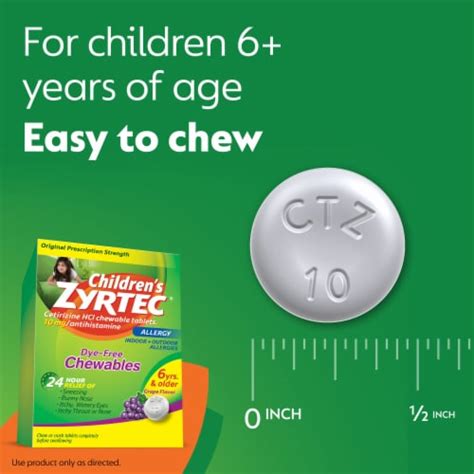 Childrens Zyrtec 24 Hour Allergy Relief Dye Free Chewable Tablets