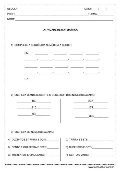 Atividade De Matemática 2º Ou 3º Ano Acessaber