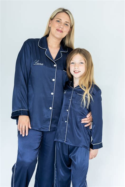 Womens Navy Silky Soft Satin Pyjamas Lunn Antiques