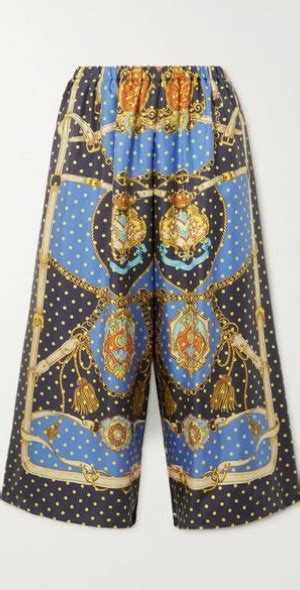 GUCCI Cropped Printed Duchesse Silk Satin Wide Leg Pants