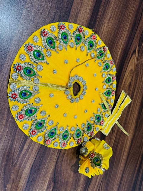 Yellow Color With Stone And Peacock Feather Laddu Gopal Ji Dresses