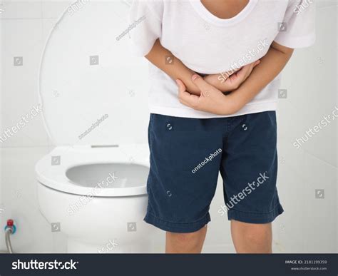 Kid Boy Stood Bathroom Severe Diarrhea Stock Photo 2181199359