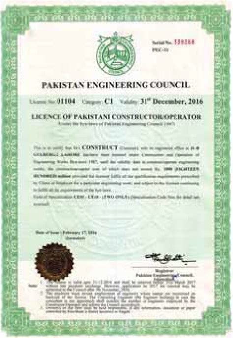 Certificates Construct Gulberg Head Office Lahore Pakistan