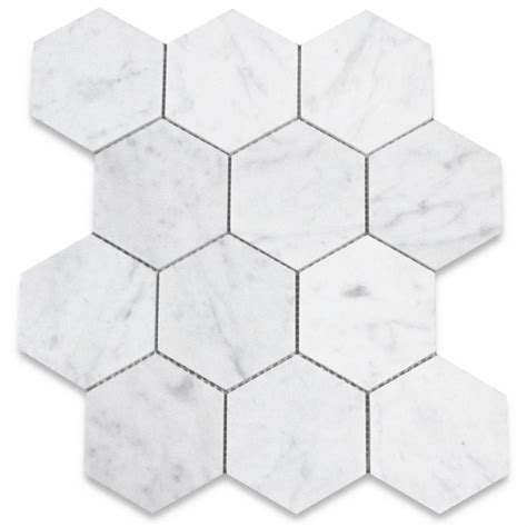 Italian Carrara White Marble Inch Hexagon Mosaic Tile Honed Marble