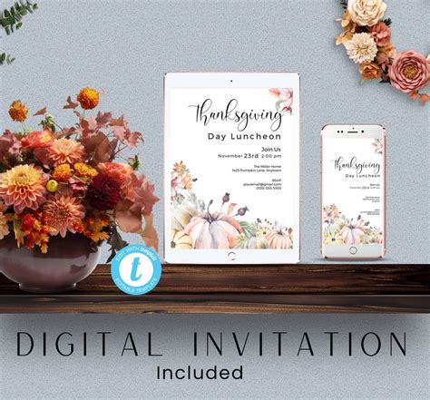 Thanksgiving Luncheon Invitation Brunch Invite Fall Party Template ...