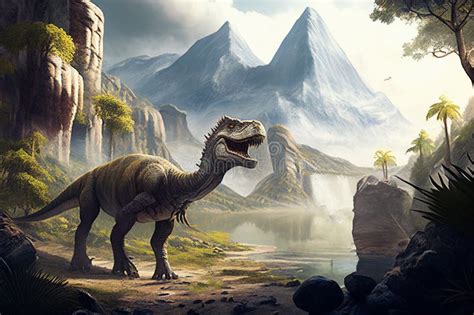 Roaring Tyrannosaurus Mesozoic Era Carnivorous Dinosaur Illustration