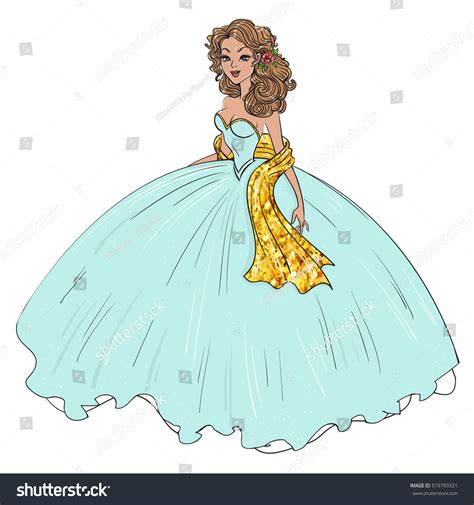 Beautiful Girl Ball Gown Princess Vector Stock Vector 519793321