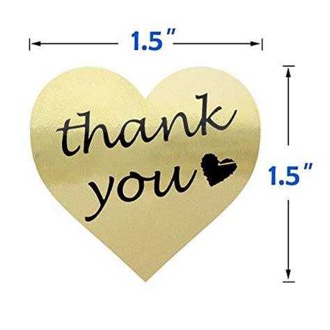 Thank You Stickers Gold Foil Labels Roll 1 5 Heart Shape Decorative