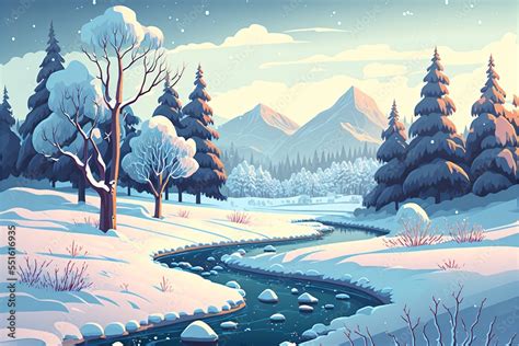 winter forest landscape, cartoon style Stock Illustration | Adobe Stock