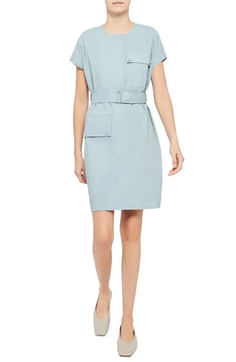 Buy Theory Linen Blend Utility Dress Eggshell Blue At 60 Off