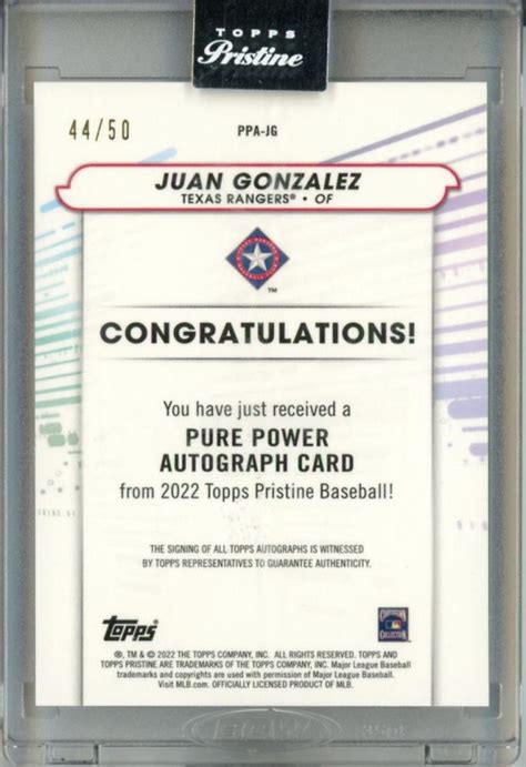 ミントモール MINT 立川店 2022 TOPPS PRISTINE Juan Gonzalez Pure Power