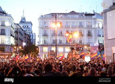 Anti Monarchy Protestors Arrived To Puerta Del Sol In Madrid In Huge