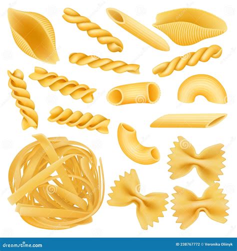 Realistic Italian Pasta Dry Fettuccine Farfalle And Penne Pasta Italian Raw Macaroni 3d