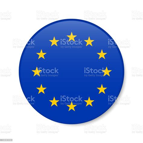 European Union Circle Button Icon Eu Round Badge Flag 3d Realistic ...