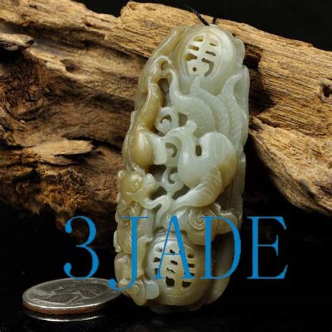 Hand Carved Natural Hetian Nephrite Jade Dragon Phoenix Pendant W