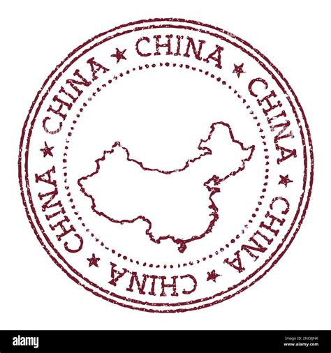 China Round Rubber Stamp With Country Map Vintage Red Passport Stamp With Circular Text And