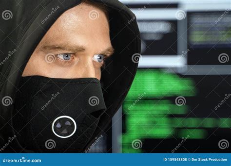 Hacker in black mask. stock photo. Image of cyber, hacking - 159548808