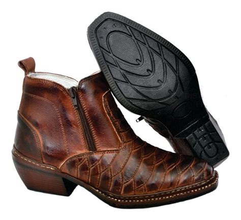 Bota Botina Escamada Texana Masculina Couro Legitimo Ziper Mercado Livre