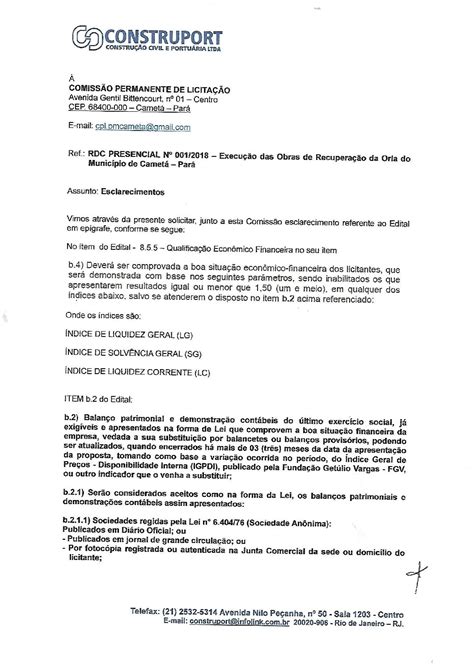 Carta Solicita O De Esclarecimento Rdc Prefeitura Municipal