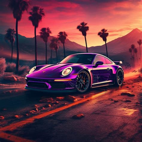 Premium Ai Image Purple Porsche Gt Parked On A Desert Road With