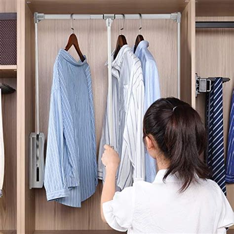 Pull Down Closet Rod Adjustable Wardrobe Lift Organizer Clothing Rail