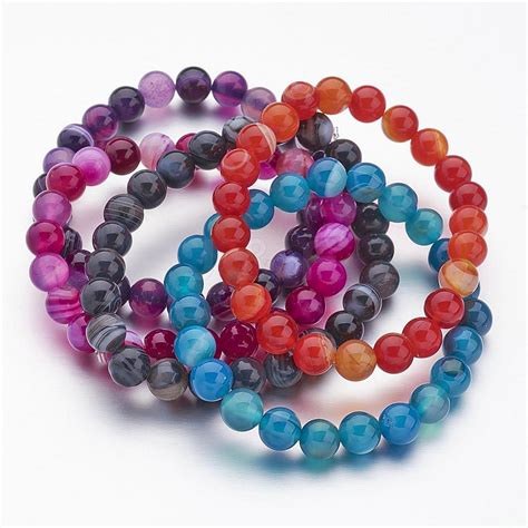 Wholesale Natural Striped Agate Banded Agate Beaded Stretch Bracelets