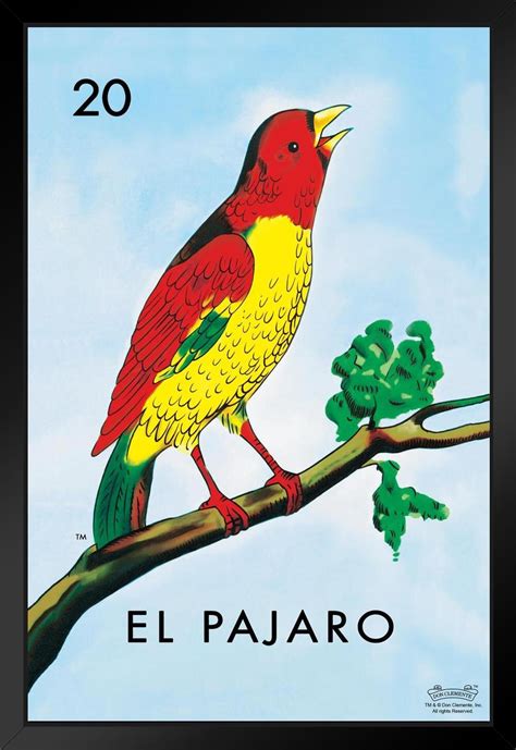 Trinx 20 El Pajaro Bird Loteria Card Mexican Bingo Lottery Black Wood