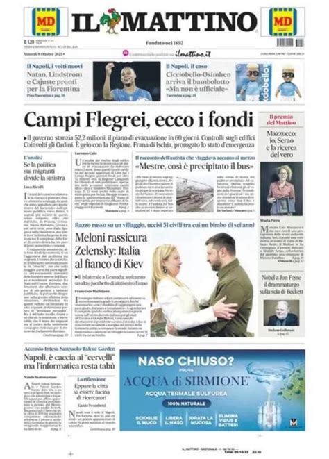 Prima Pagina Il Mattino Natan Lindstrom E Cajuste Pronti Per La