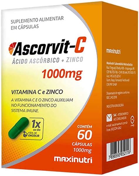 Ascorvit C G Vitamina C Zinco Caps Maxinutri Amazon Br