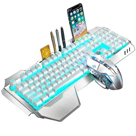 Wireless Keyboard and Mouse,Blue LED Backlit Rechargeable Keyboard ...