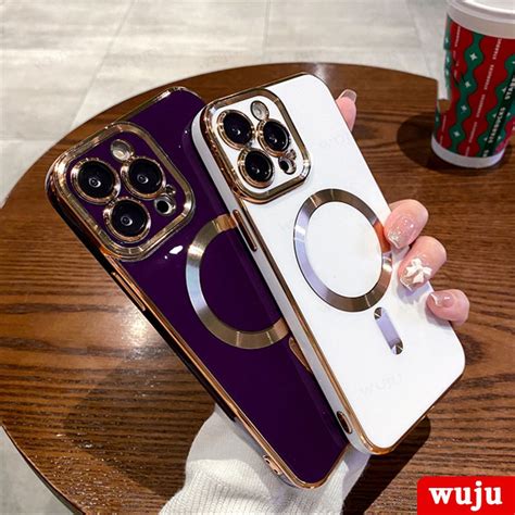 Wuju Luxury Plating Frame Magnetic Wireless Charge Phone Case