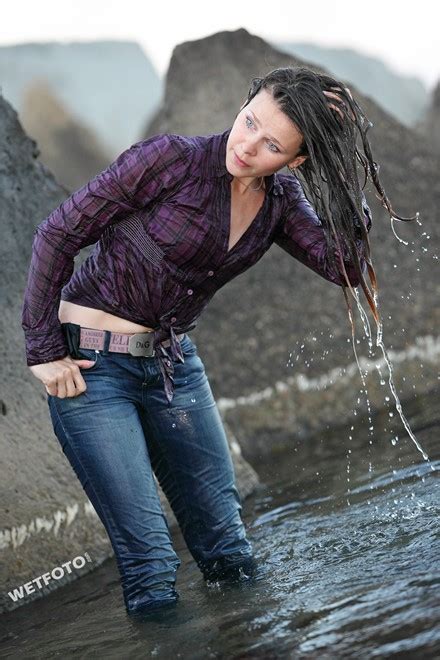 Wetlook By Beautiful Girl In Jacket And Tight Jeans On Sea Wetlook One