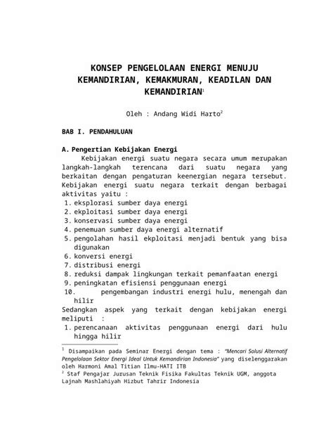 Doc Konsep Pengelolaan Energi Menuju Kemandirian Keadilan Dan