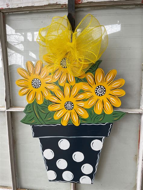 Front Door Decor Spring Door Hanger Flower Door Hanger Wood Etsy