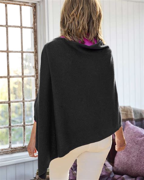 Black Cashmere Merino Blend Button Poncho Woolovers Us